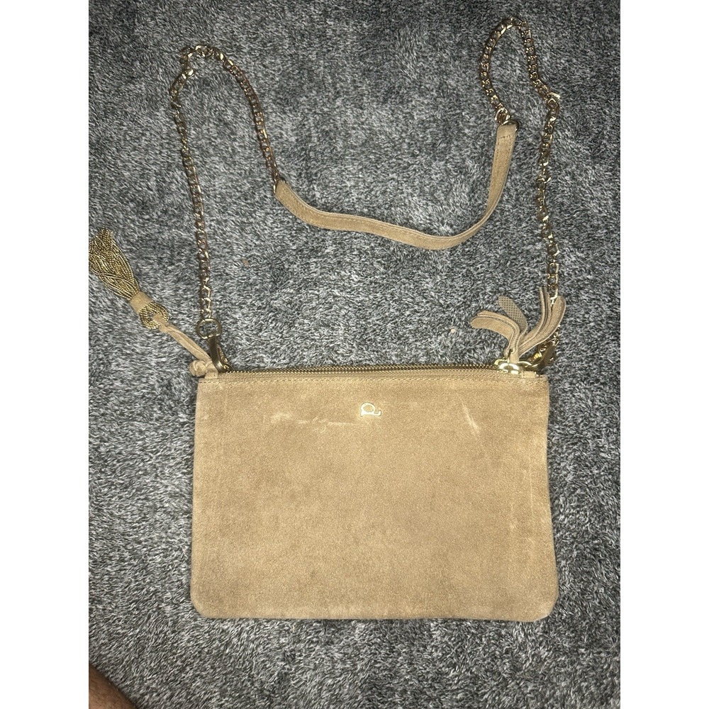 Dayaday Suede Crossbody Bag Tan Gold Chain Tassel Leopard Lined Boho Purse